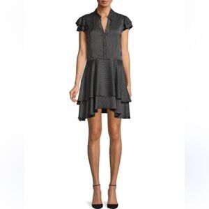 Alice + Olivia Moore  Pinstripe Ruffle Shirtdress In Black White Size 10